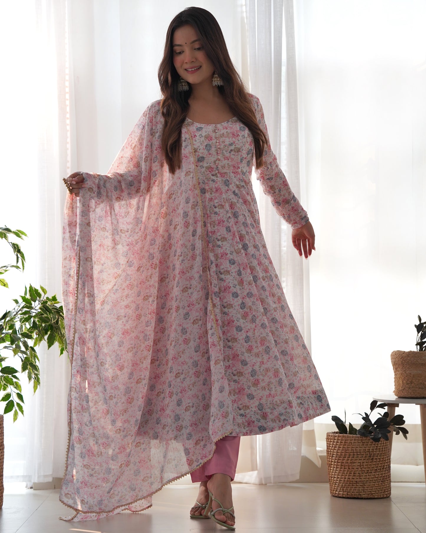 Women's Pink Color Fully Flair With Digital Printed Anarkali Suit