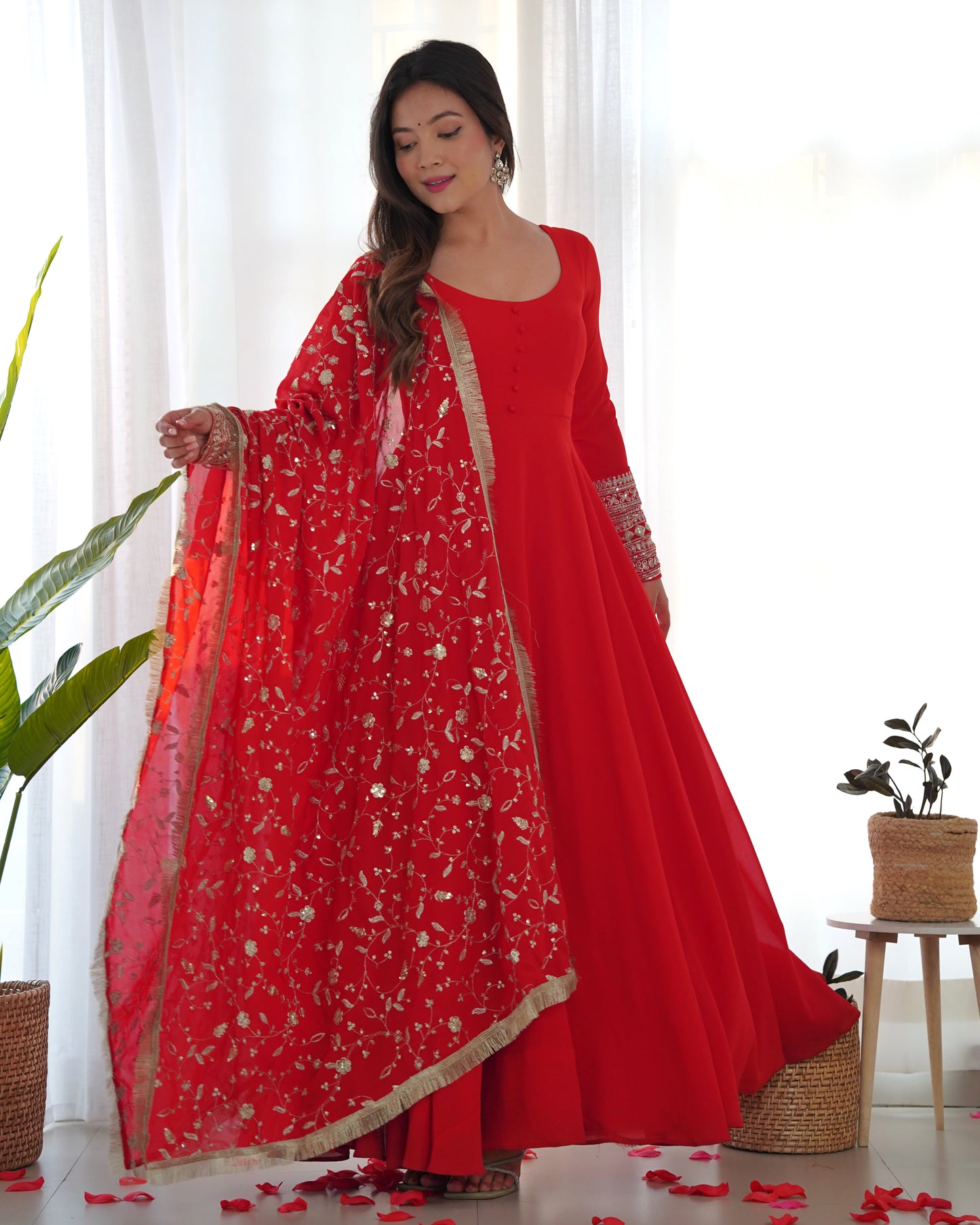 Red Color Heavy Soft Georgette With Sequence Work Long Gown With Dupatta