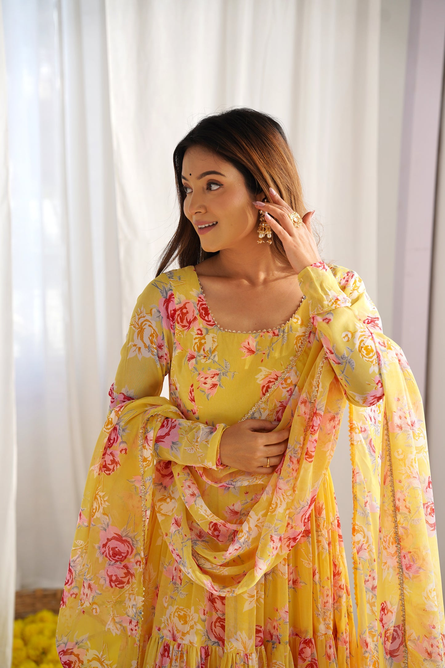 Yellow Color DIgital Printed Long Anarkali Suit For Women