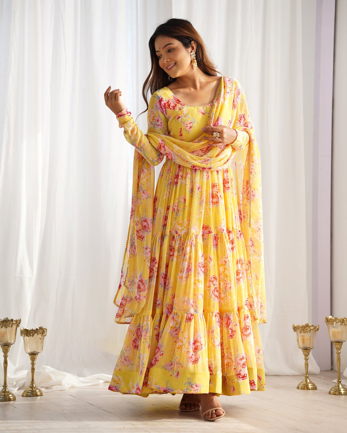 Yellow Color DIgital Printed Long Anarkali Suit For Women