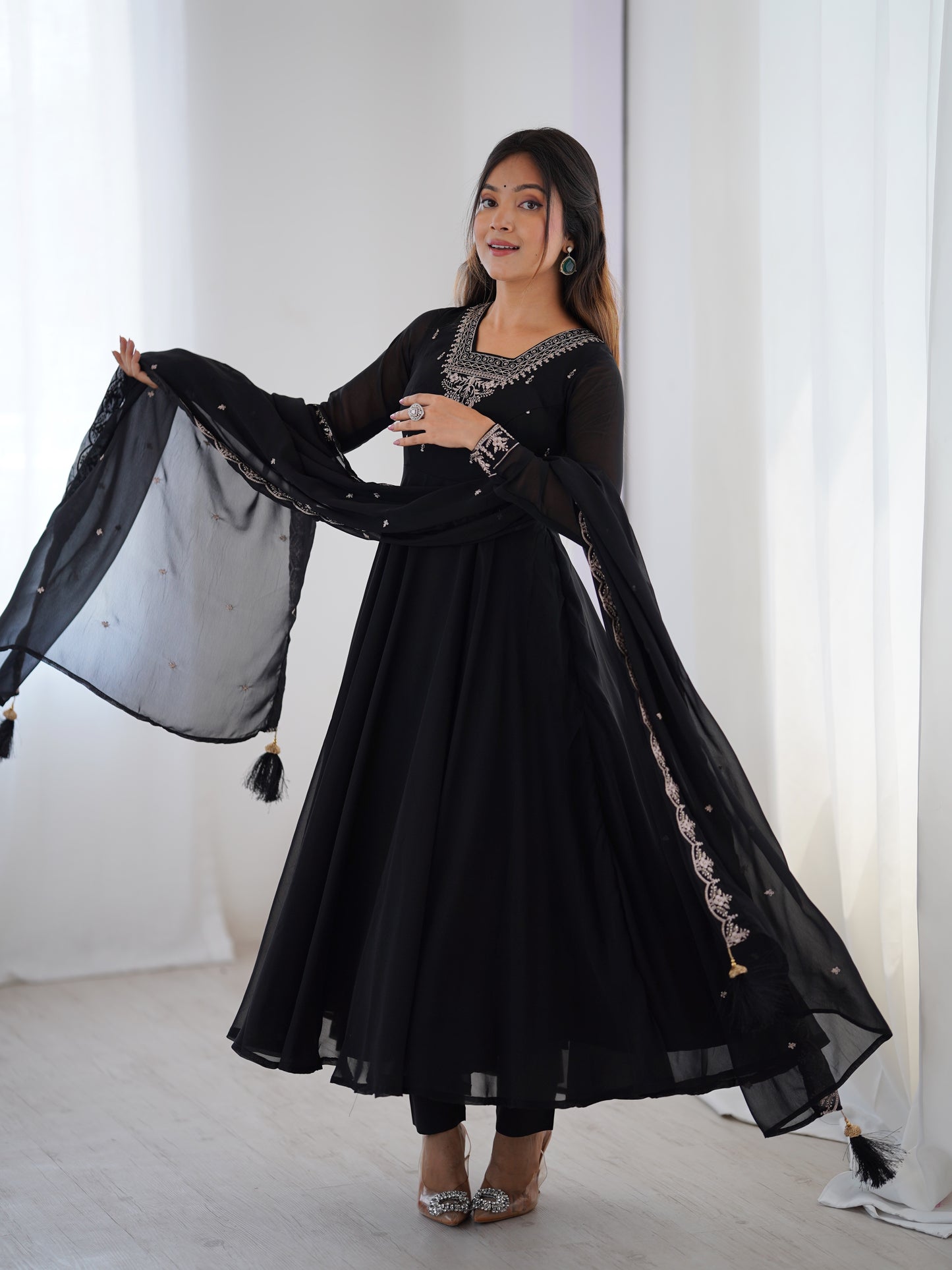 Black Color Heavy Soft Georgette With Embroidery Work Anarkali Gown
