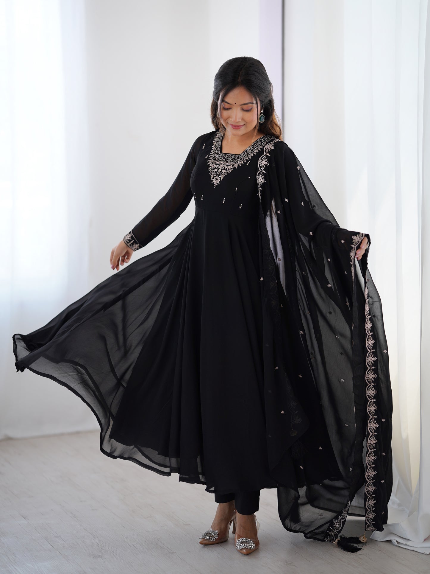 Black Color Heavy Soft Georgette With Embroidery Work Anarkali Gown