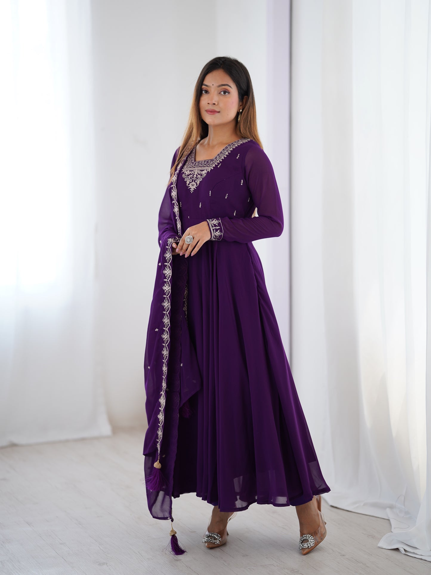 Purple Color Pure Soft Georgette With Embroidery Work Anarkali Gown
