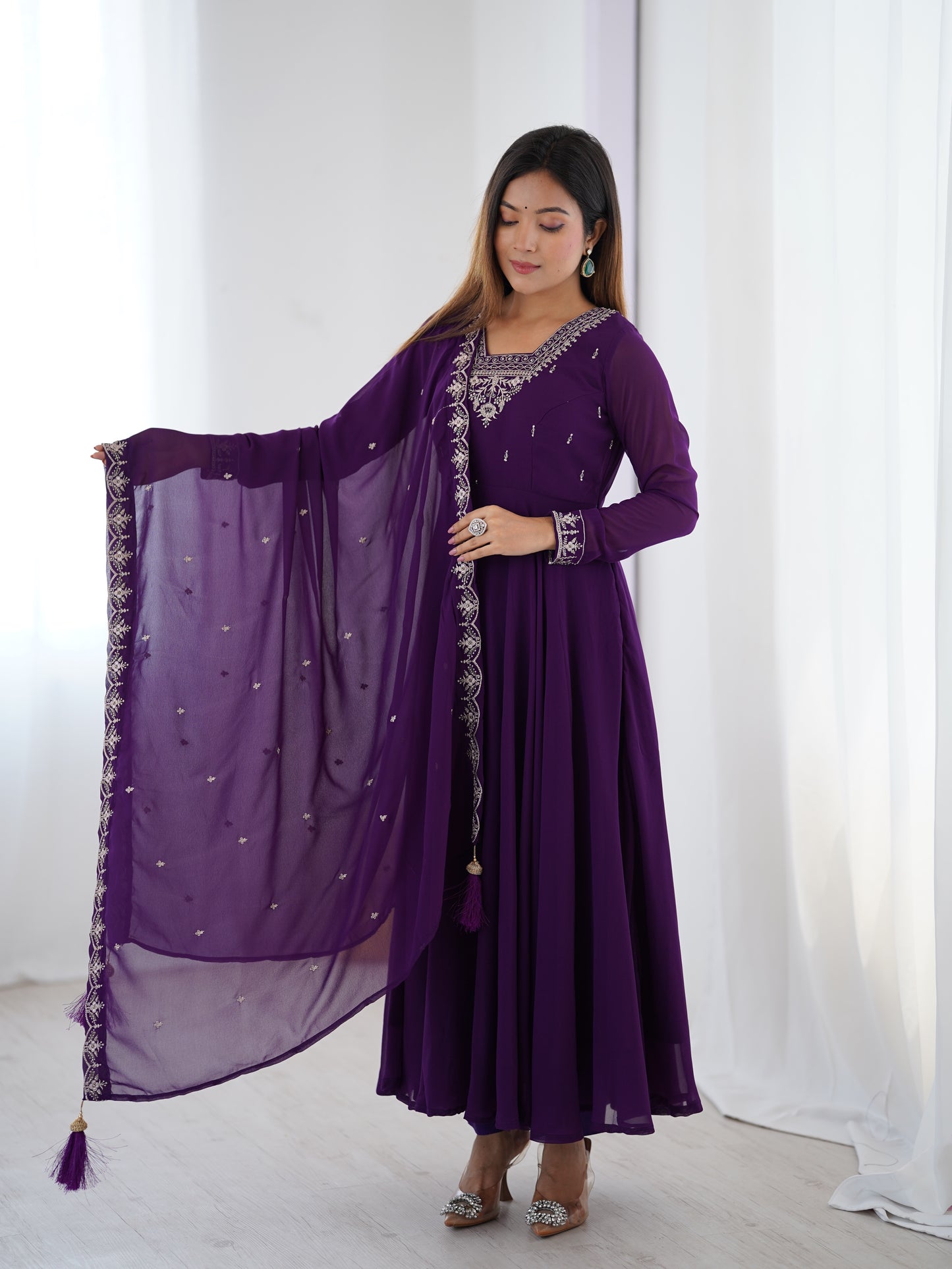 Purple Color Pure Soft Georgette With Embroidery Work Anarkali Gown