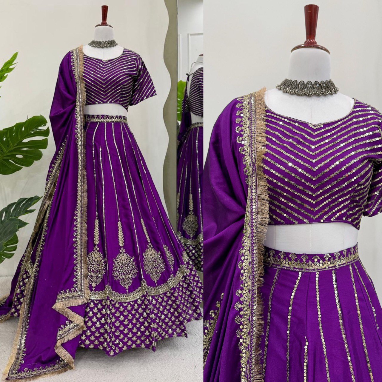 Purple embroidered traditional Wear Lehenga