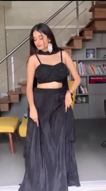 Black Color Party Wear Chinon Silk Wear Lehenga Choli