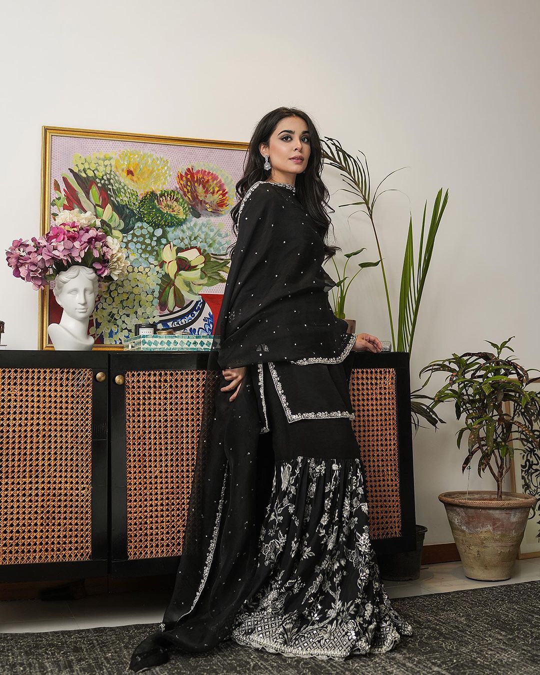 Black Colour Festive Wear Embroidery Sequence Work Sharara Suit