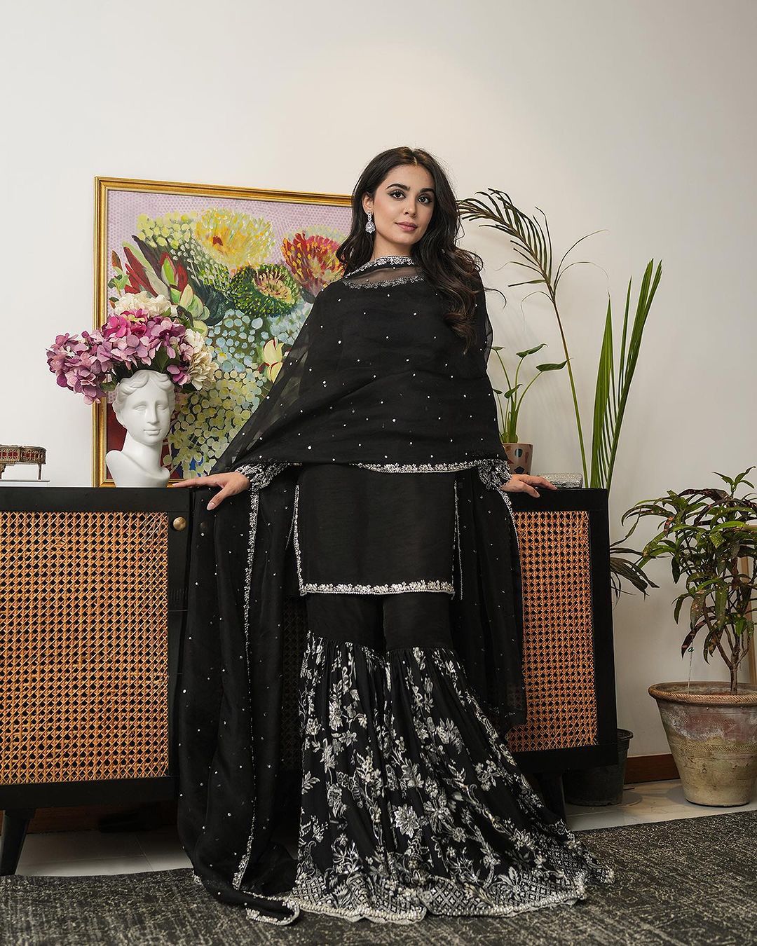 Black Colour Festive Wear Embroidery Sequence Work Sharara Suit