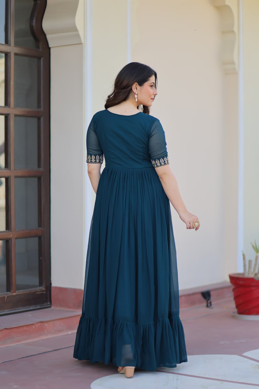 Rama Color Faux Blooming With Sequence Work Gown