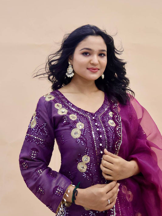 Purple Color Simar Silk With Sequence Embroidery Work Plazoo Set