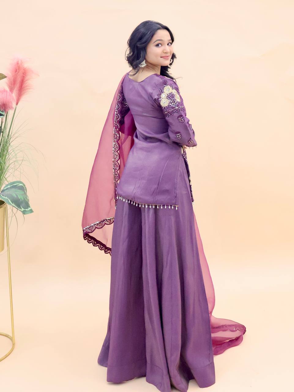Purple Color Simar Silk With Sequence Embroidery Work Plazoo Set