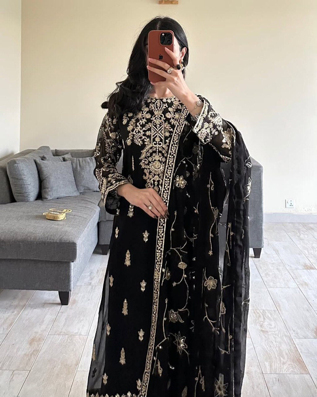 Black Color Heavy Sequence Work Top With Pent And Dupatta