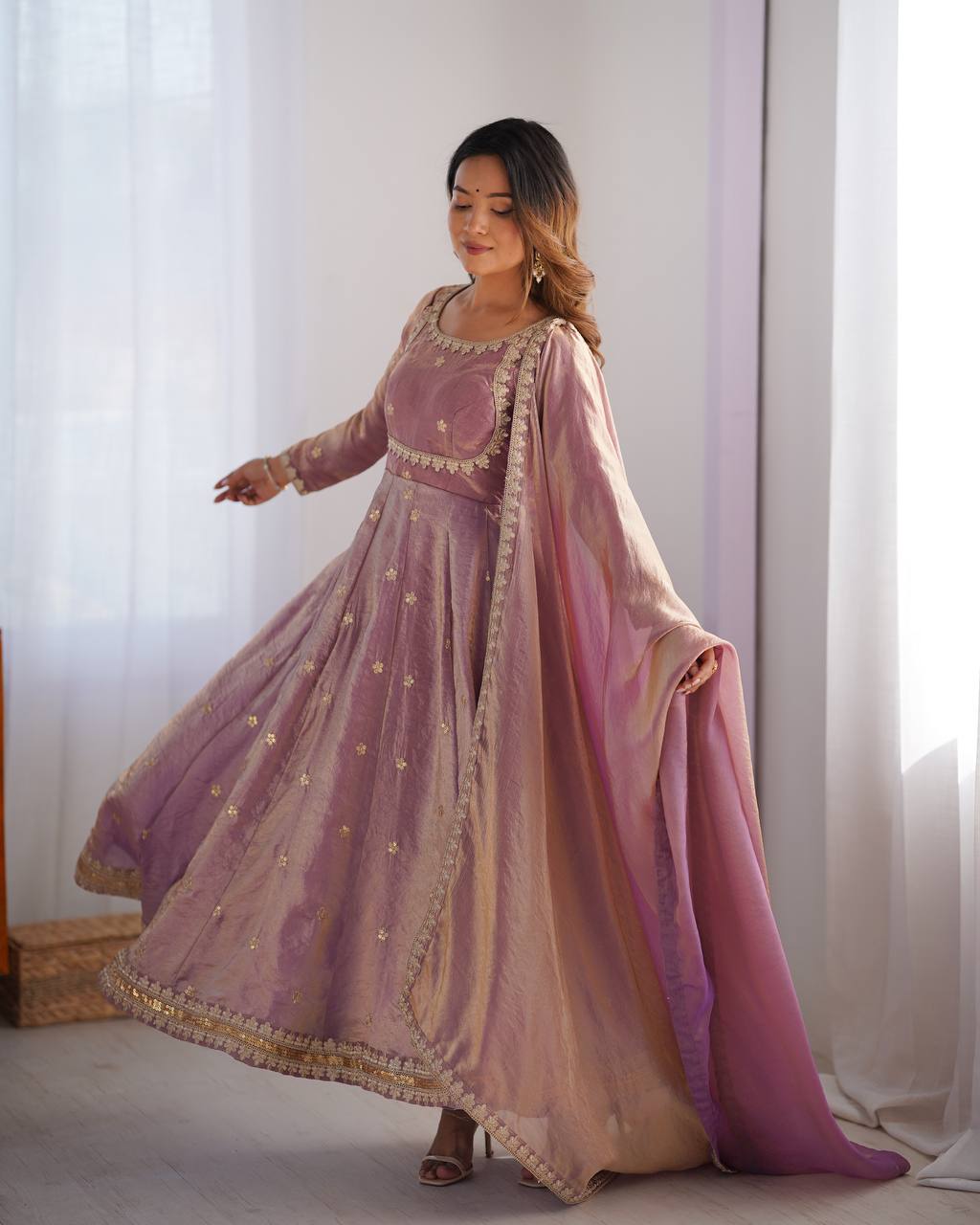 Light Pink Color Fandy Silk Wear Anarkali Gown