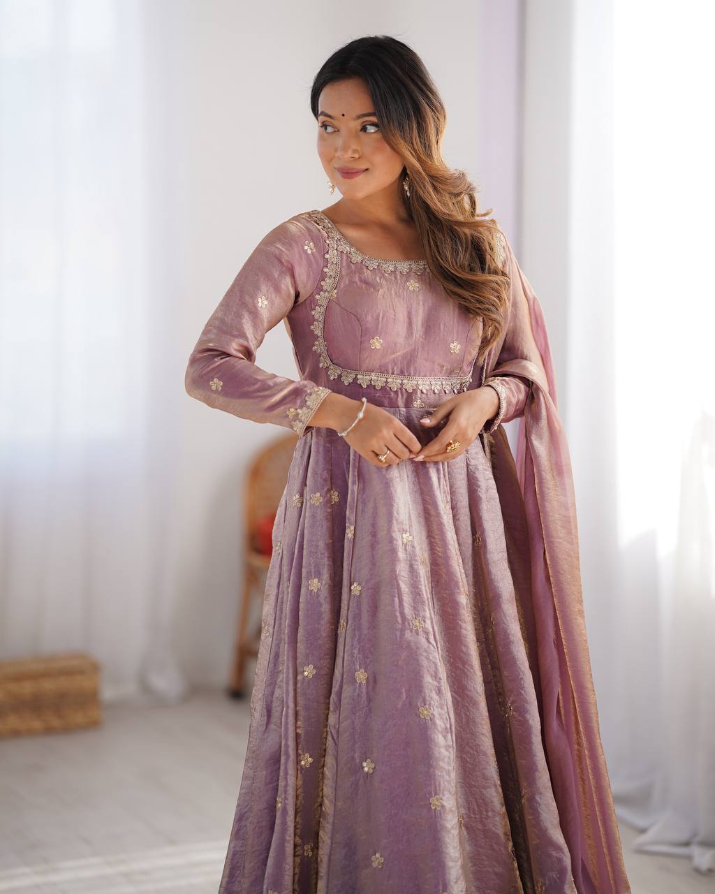 Light Pink Color Fandy Silk Wear Anarkali Gown