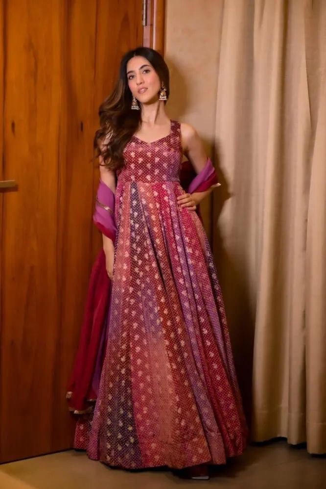 Pink Color Jimmy Chu Organza Silk Long Gown With Dupatta