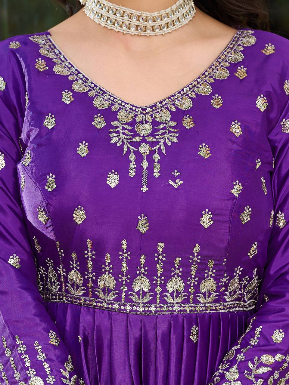 Beautiful Purple Color American Silk With Sequence Work Anarkali Gown
