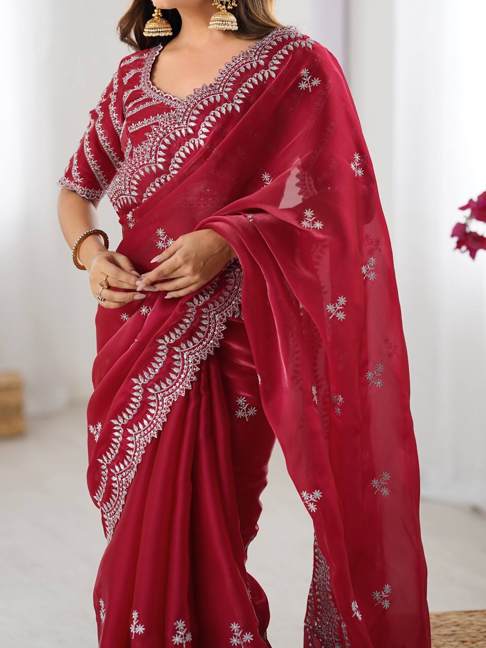 Heavy Red Color Wedding Wear Saree for Women