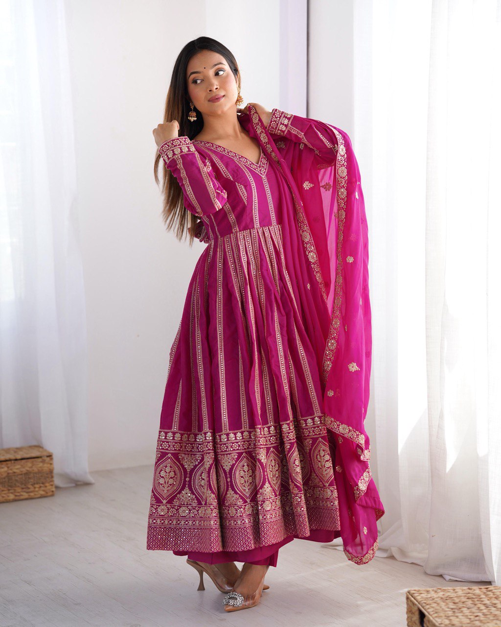 Rani Color Georgette With Sequence Work Anarkali Gown