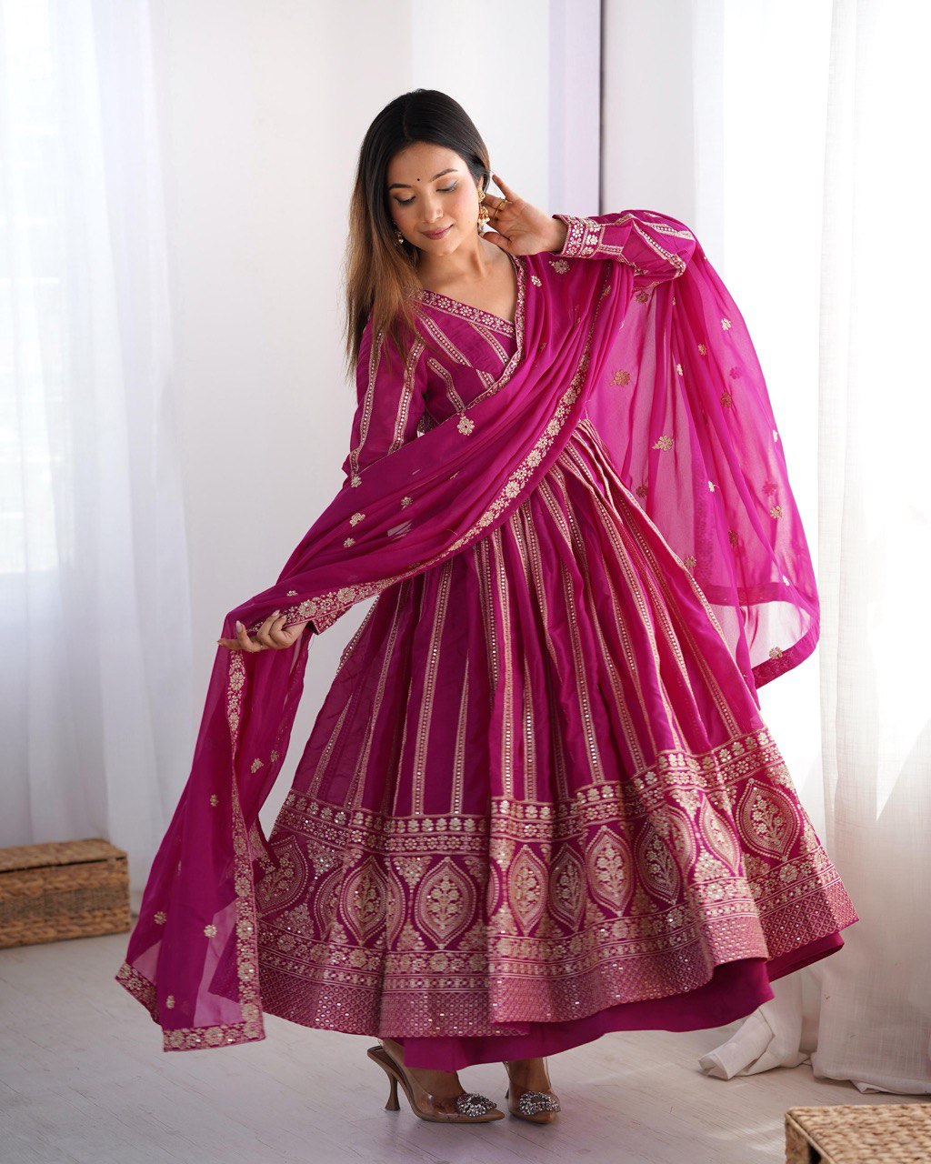 Rani Color Georgette With Sequence Work Anarkali Gown