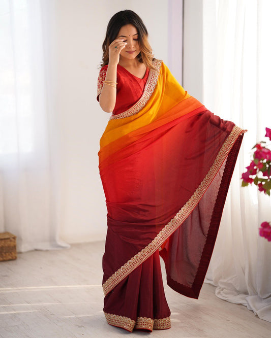 Multi Color Festive Wear Chinon Silk Saree For Women