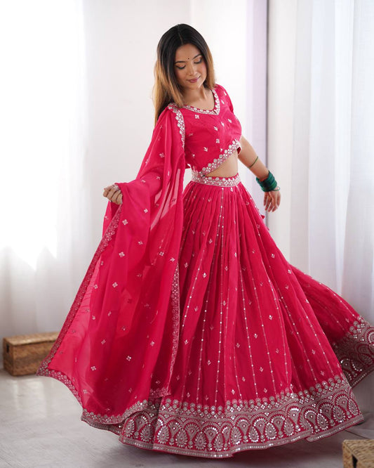 Pink Color Wedding Wear With Heavy Sequence Work Lehenga Choli