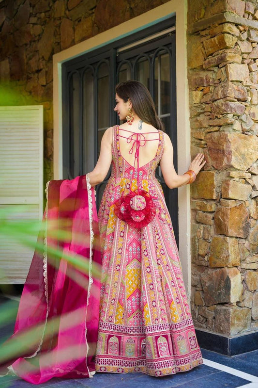 Multi Color Jimmy Organza Silk With Digital Printed Anarkali Gown