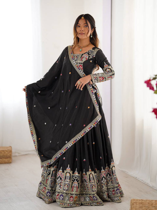 Festive Wear Black Color Thread And Sequence Work Lehenga Choli