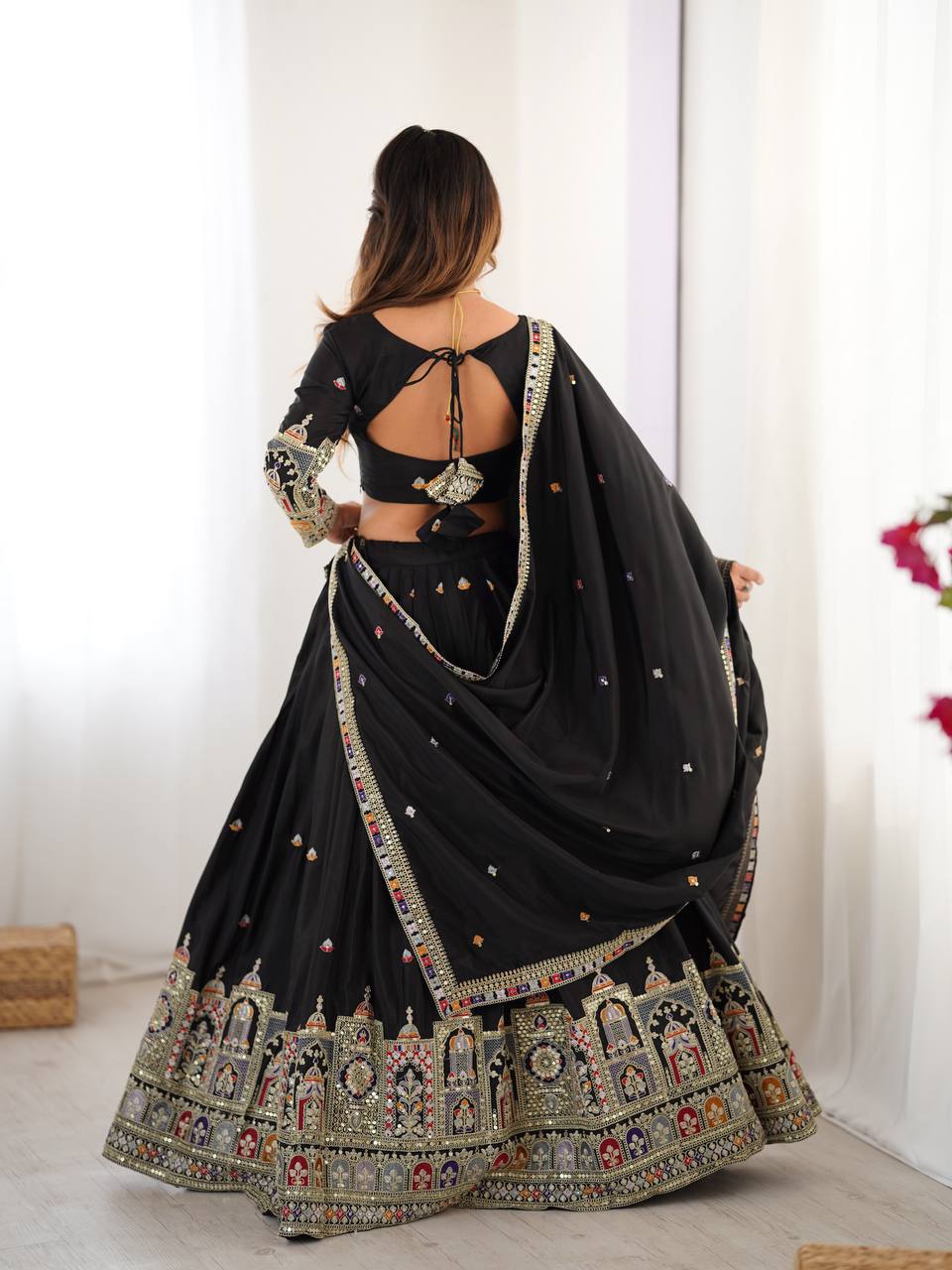 Festive Wear Black Color Thread And Sequence Work Lehenga Choli