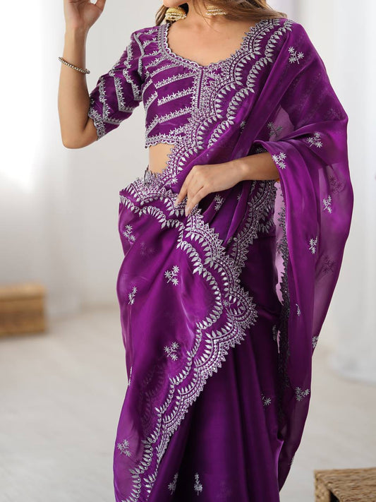 Party Wear Purple Color Jimmy Chu Silk Wear Saree For Women