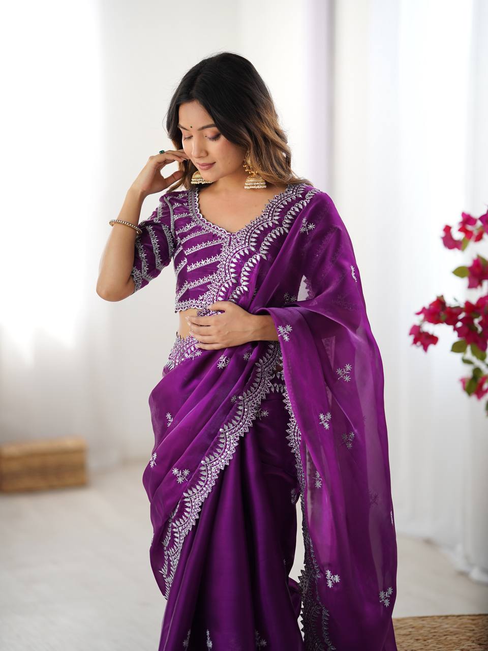 Party Wear Purple Color Jimmy Chu Silk Wear Saree For Women