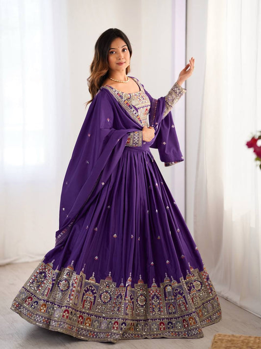 Wedding Wear Purple Color Coding With Sequence Work Lehenga Choli