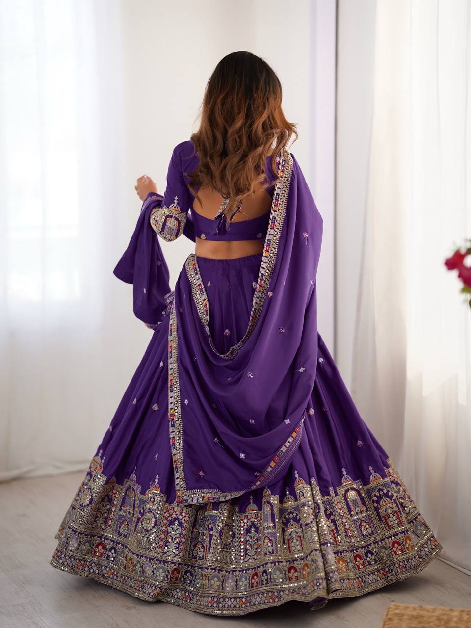 Wedding Wear Purple Color Coding With Sequence Work Lehenga Choli