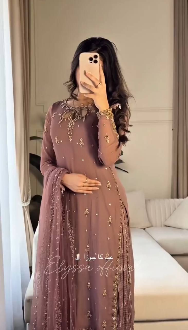 Coffee Color Georgette With Sequence Work Plazoo Suit For Women