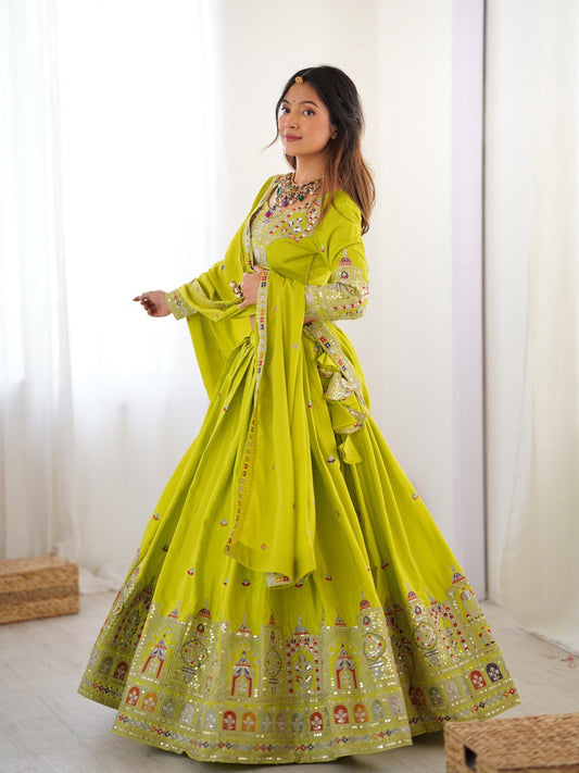 Adorable Lemon COlor Coding With Sequence Work Wedding Wear Lehenga Choli