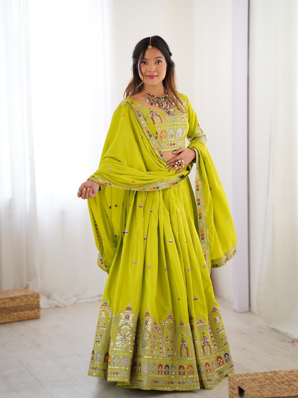 Adorable Lemon COlor Coding With Sequence Work Wedding Wear Lehenga Choli