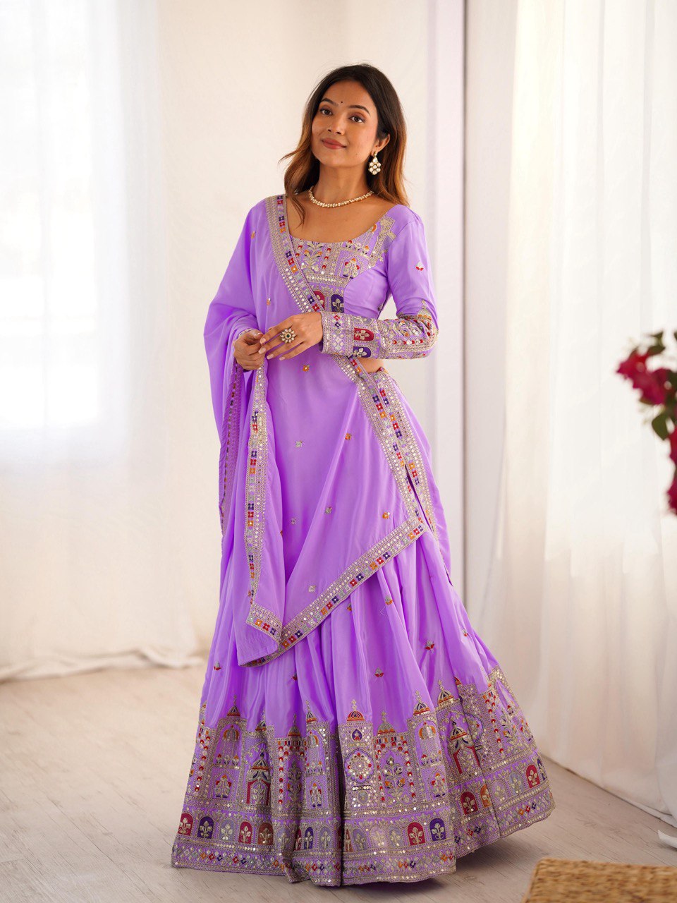 Lavender Color Coding With Sequence Work Lehenga Choli For Women