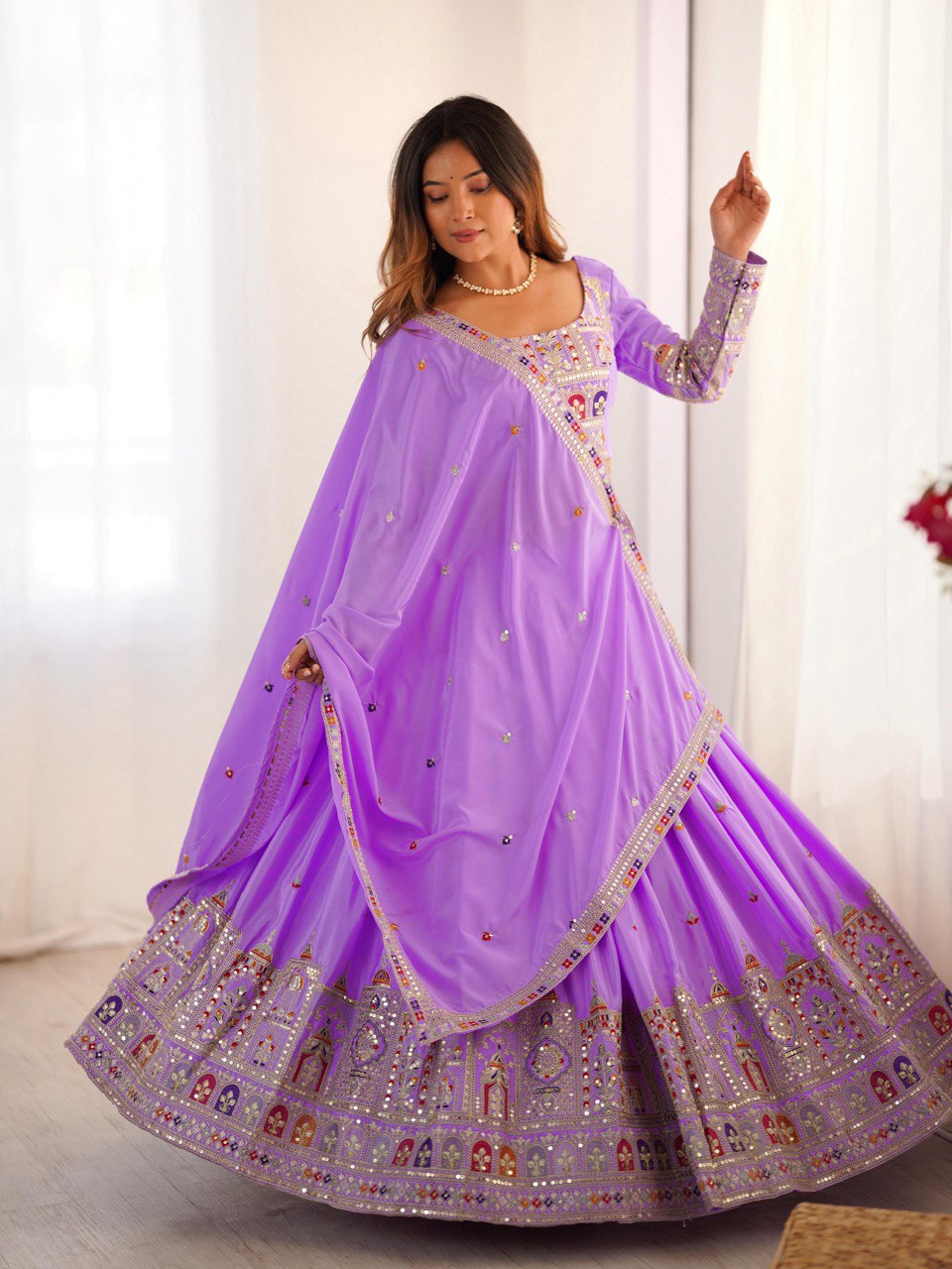 Lavender Color Coding With Sequence Work Lehenga Choli For Women