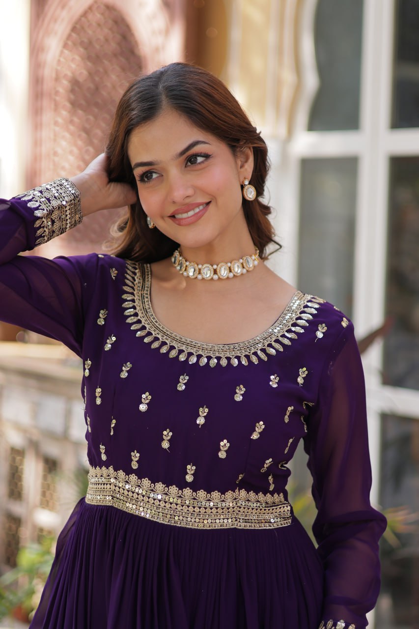 Purple Color Wedding Wear Anarkali Gown With Dupatta