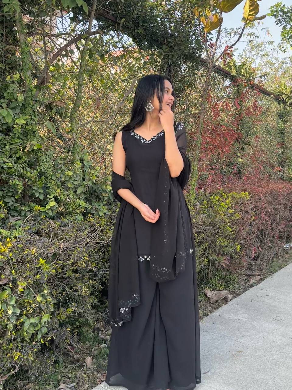 Black Color Real mirror Work Plazoo Suit With Dupatta