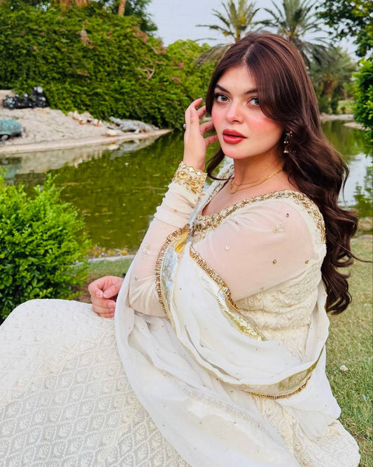 White Color Georgette With Real Mirror With Sequence Work Anarkali Gown