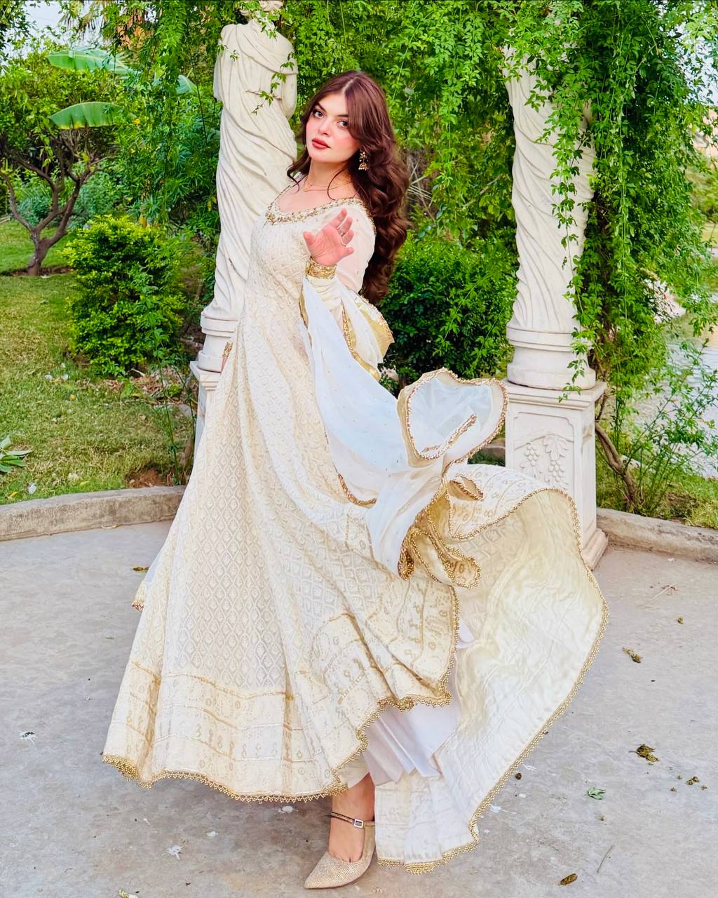 White Color Georgette With Real Mirror With Sequence Work Anarkali Gown