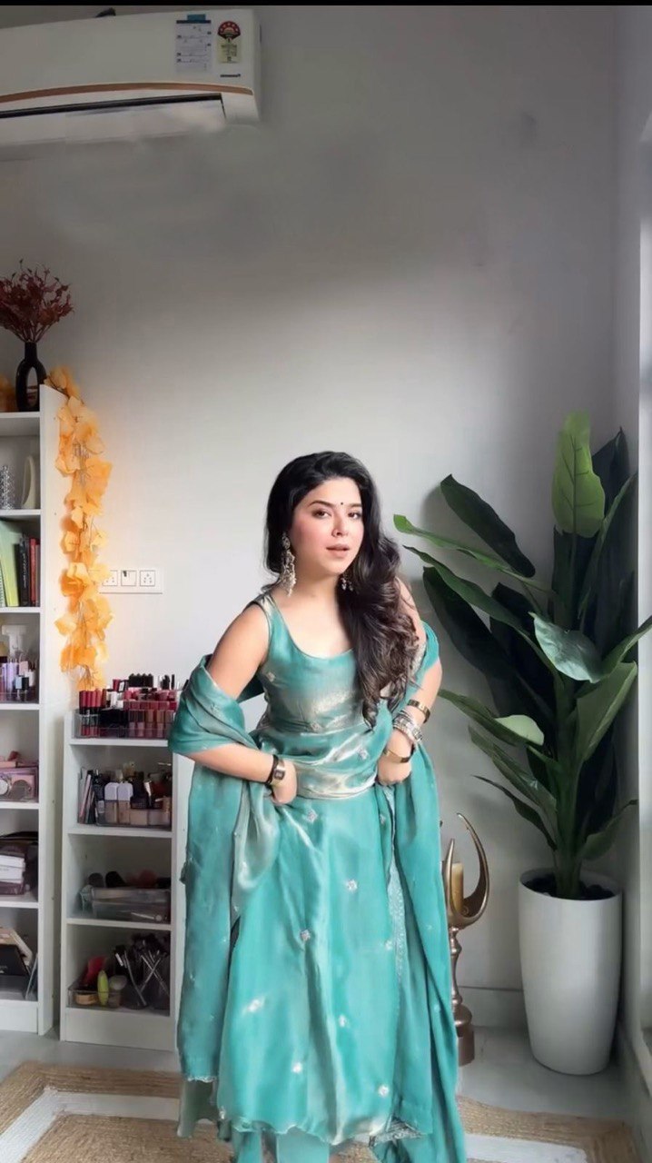 Sky Blue Color Wedding Wear Sequence Work Long Anarkali Gown