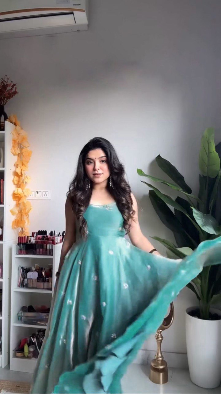 Sky Blue Color Wedding Wear Sequence Work Long Anarkali Gown
