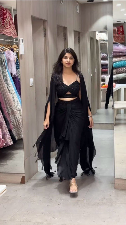 Party Wear Black Color Indo-western Dhoti With Shrug