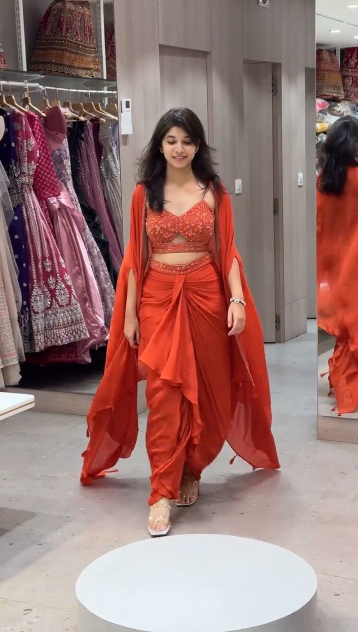 Orange Color Indo Western Dhoti Suit With Shrug