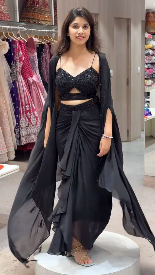 Party Wear Black Color Indo western Dhoti Suit With Shrug