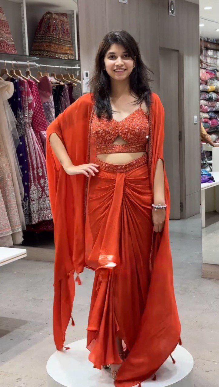 Orange Color Indo Western Dhoti Suit With Shrug