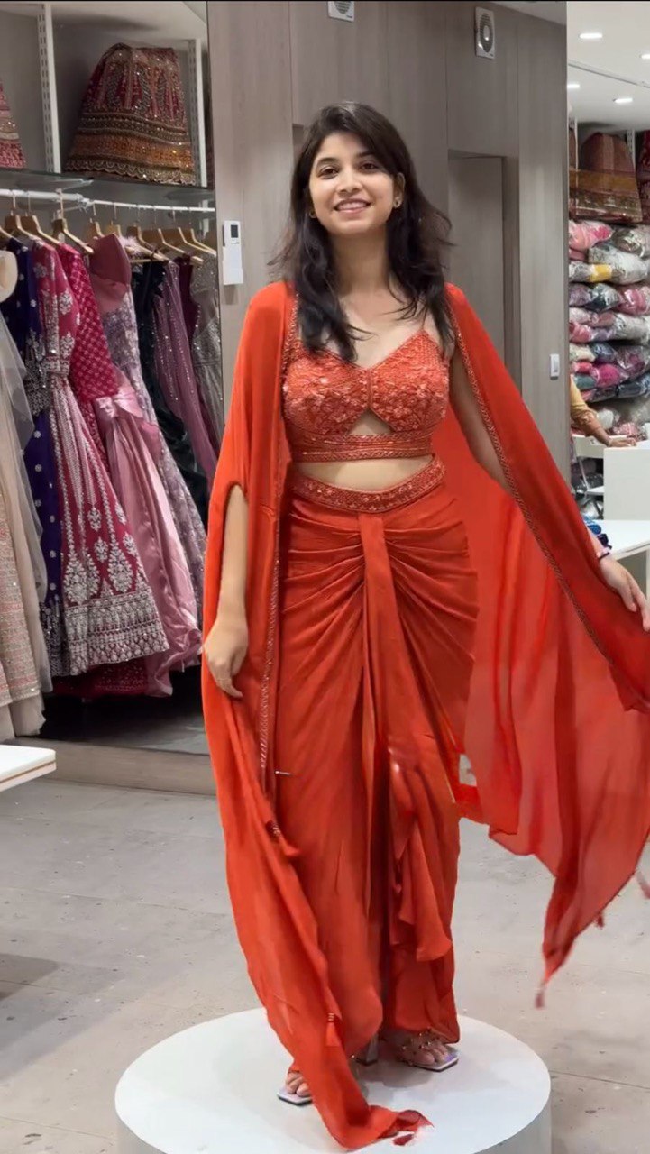 Orange Color Indo Western Dhoti Suit With Shrug
