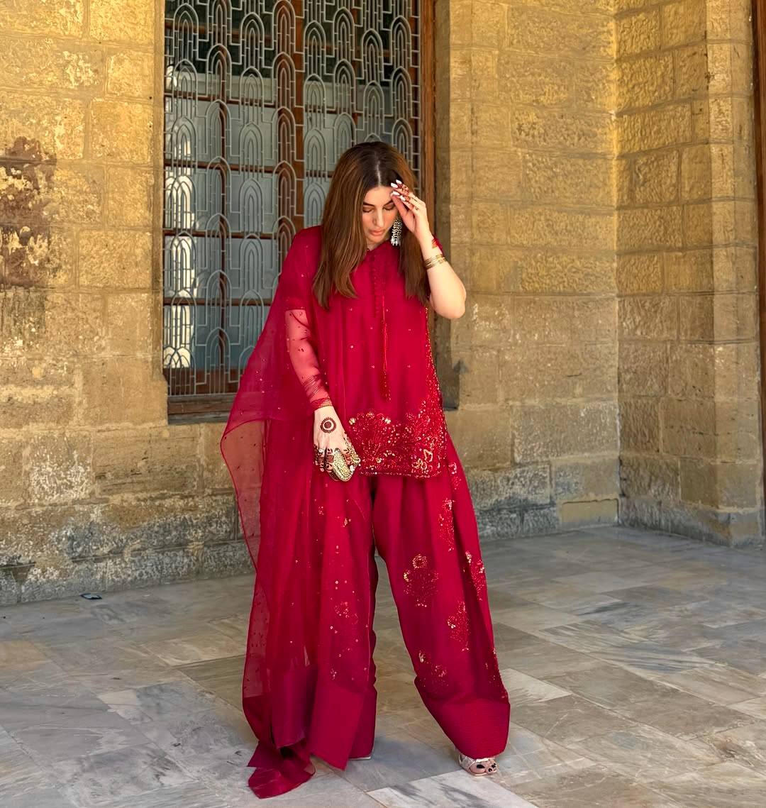 Red Color Embroidery With Sequence Work Sharara Suit