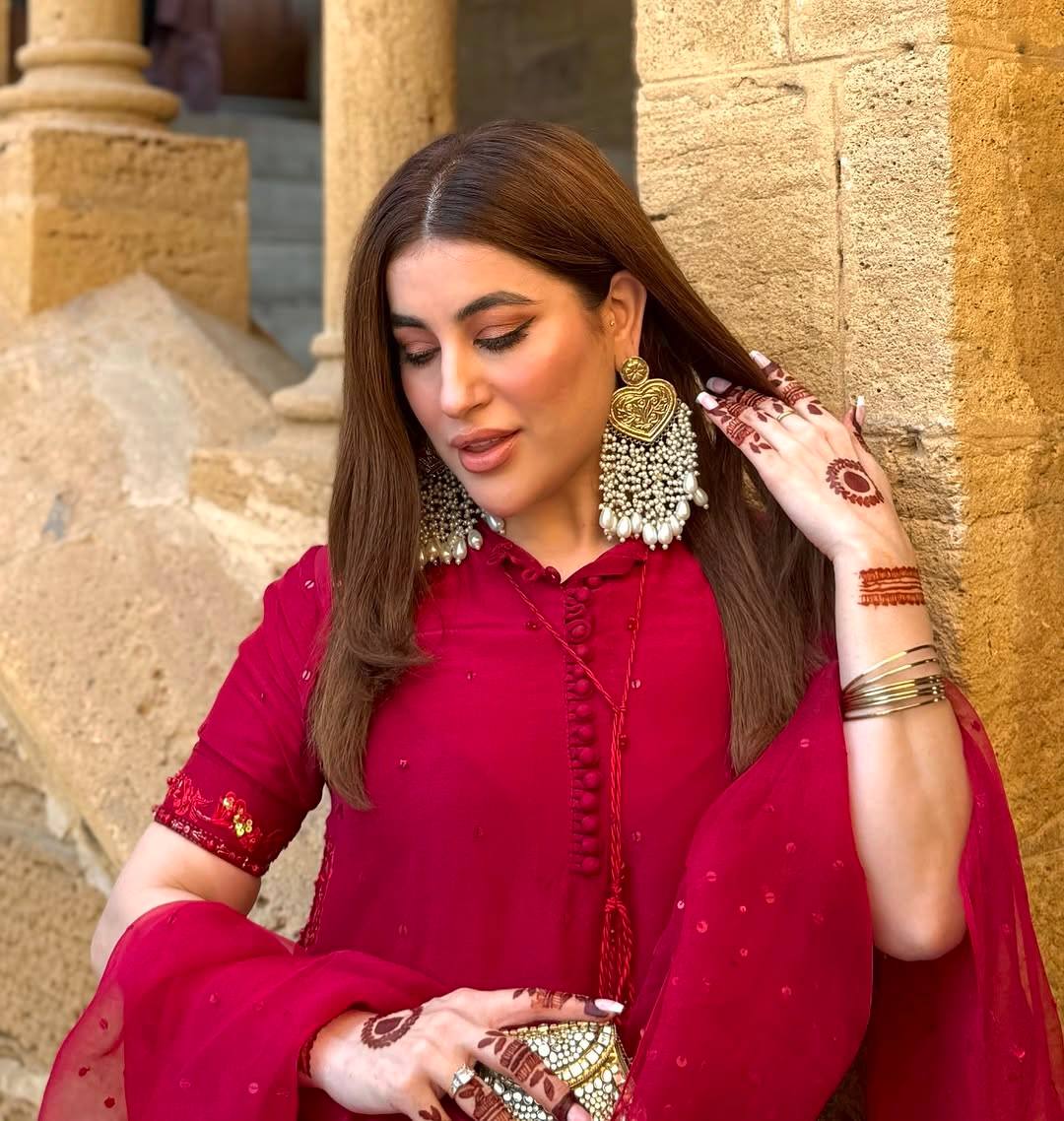 Red Color Embroidery With Sequence Work Sharara Suit
